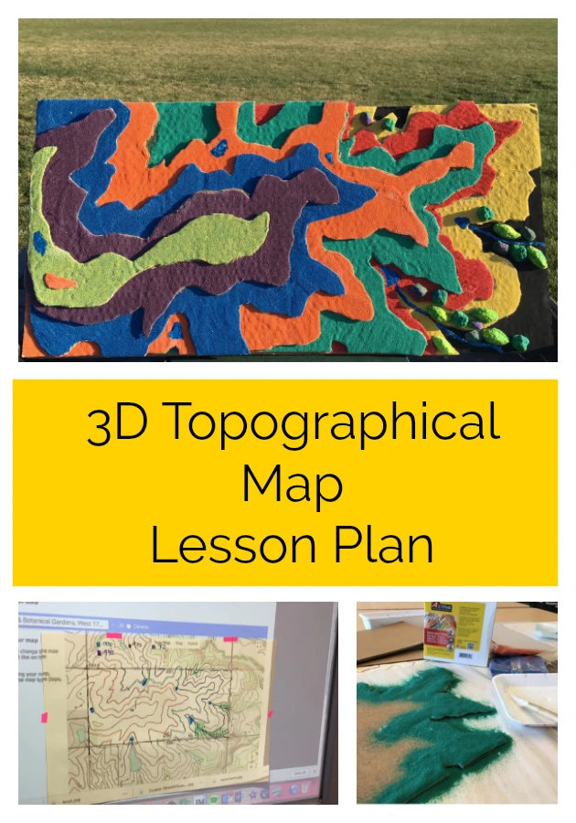 Click here to get this fantastic 3D topographical map free lesson plan! Use actual topographical maps to create a beautiful 3D sculpture with sand and more! #lessonplan #artteacher #artlessonplan